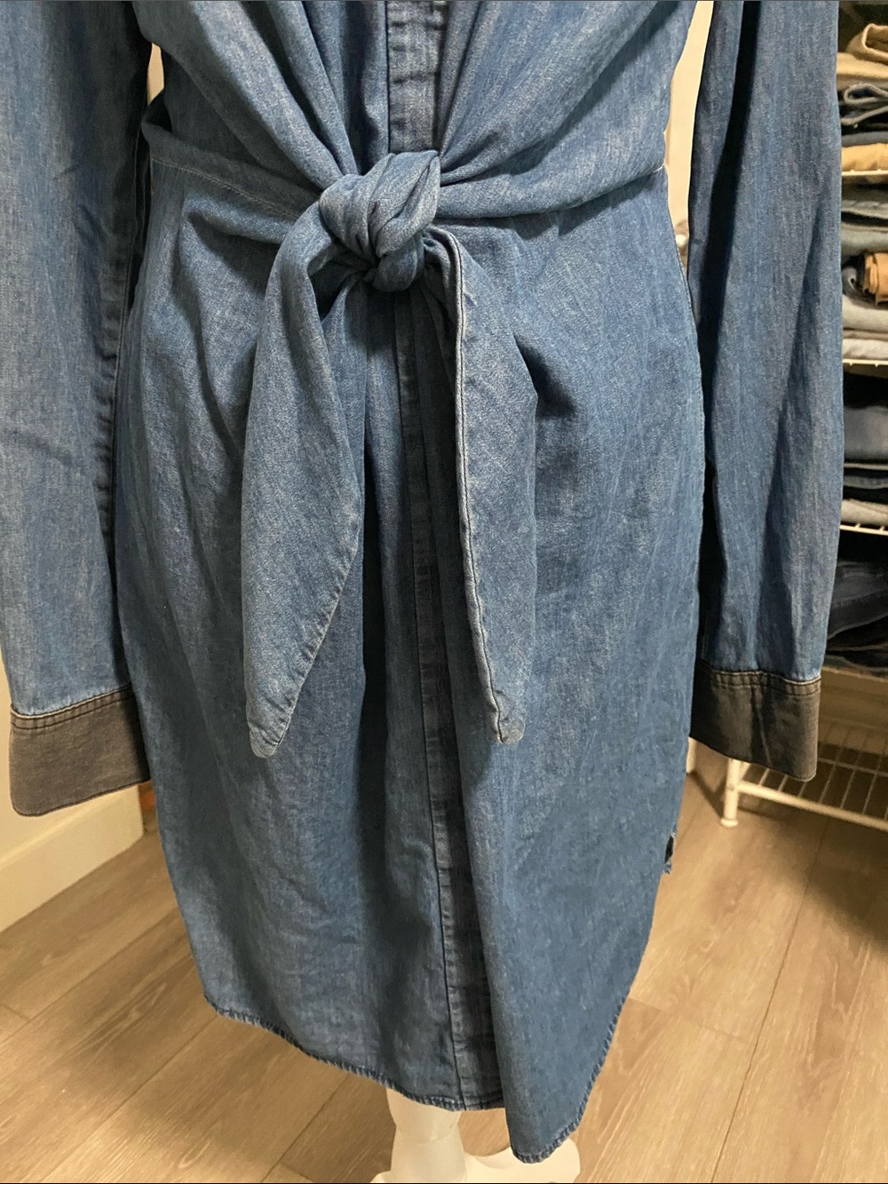 BAILEY/44 Super Soft Denim Tie-Waist Shirt Dress - Blue Size Large! - Picture 3 of 11